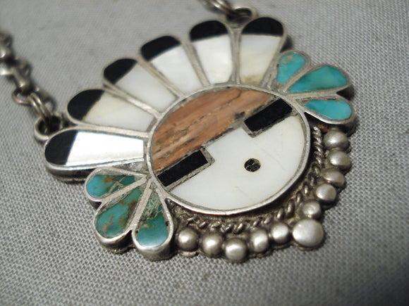 Very Old Vintage Zuni Native American Turquoise Sterling Silver Necklace Old-Nativo Arts