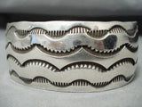 Heavy Hand Tooled Vintage Native American Navajo Sterling Silver Sun Bracelet-Nativo Arts