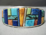 Detailed Turquoise Gaspeite Inlay Native American Navajo Sterling Silver Bracelet Cuff-Nativo Arts