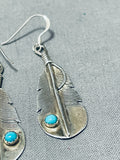 Very Detailed Vintage Native American Navajo Feather Turquoise Sterling Silver Earrings-Nativo Arts