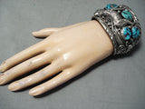 Huge Howling Coyote Vintage Native American Navajo Turquoise Sterling Silver Bracelet-Nativo Arts