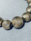 Native American Unique Bead Vintage Navajo Sterling Silver Necklace Old-Nativo Arts