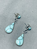 Native American Beautiful Detailed Zuni Turquoise Sterling Silver Round Inlay Earrings-Nativo Arts