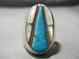 Thick And Heavy!! Vintage Native American Navajo Zuni Turquoise Sterling Silver Pearl Ring Old-Nativo Arts