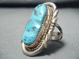 Remarkable Native American Navajo Morenci Turquoise Sterling Silver Huge Ring-Nativo Arts