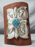Amazing Vintage Native American Navajo Spiderweb Turquoise Sterling Silver Bowguard-Nativo Arts