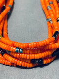 Native American Rare Orange Coral Authentic Singer Turquoise Sterling Silver Necklace-Nativo Arts