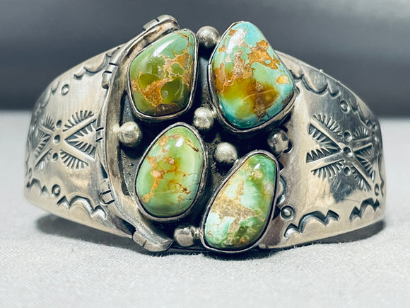 Quad Cluster Vintage Native American Navajo Royston Turquoise Sterling Silver Bracelet-Nativo Arts