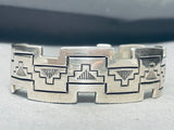 Thick Rudy Willie Vintage Native American Navajo Sterling Silver Geomtric Bracelet Cuff-Nativo Arts
