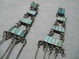 Rare Vintage Zuni Native American Blue Gem Turquoise Sterling Silver Earrings-Nativo Arts