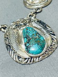 Heavy Southwestern Vintage Turquoise Sterling Silver Leaf Necklace-Nativo Arts