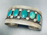 Beautiful Vintage Native American Navajo 5 Green Turquoise Sterling Silver Solid Bracelet-Nativo Arts