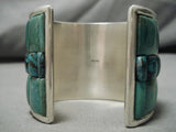 Native American One Of The Best Green Turquoise Inlay Sterling Silver Heavy Cuff Bracelet!-Nativo Arts