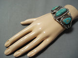 Signed Vintage Native American Navajo Authentic Turquoise Sterling Silver Bracelet-Nativo Arts