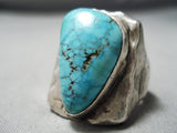 Monumental Vintage Native American Navajo Spiderweb Turquoise Sterling Silver Ring Old-Nativo Arts