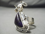 Important Hand Carved Native American Navajo Sugulite Sterling Silver Kachina Ring-Nativo Arts