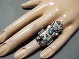 Fascinating Vintage Native American Navajo Turquoise Sterling Silver Kachina Ring Old-Nativo Arts