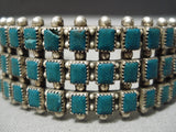 Rare Early Vintage Native American Navajo Squared Turquoise Sterling Silver Bracelet Old-Nativo Arts