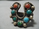 Rare Vintage Native American Navajo Cerrillos Turquoise Sterling Silver Horseshoe Ring Old-Nativo Arts