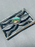 Royston Turquoise Vintage Native American Navajo Sterling Silver Buckle Signed-Nativo Arts