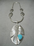 Detailed Native American Navajo Turquoise Sterling Silver Feather Necklace-Nativo Arts