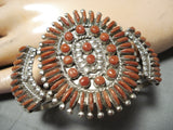 Native American Signed Vintage Zuni Coral Needle Sterling Silver Bracelet-Nativo Arts