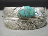 Native American Intricate!! Hand Carved Feather Royston Turquoise Sterling Silver Bracelet Cuff-Nativo Arts