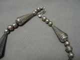 Incredible Vintage Native American Navajo Hand Tooled Cone Sterling Silver Necklace Old-Nativo Arts