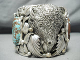 230 Grams Huge Native American Buffalo #8 Turquoise Sterling Silver Bracelet-Nativo Arts