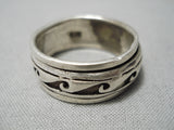 Incredible Waving Vintage Native American Navajo Sterling Silver Geometric Ring Old-Nativo Arts