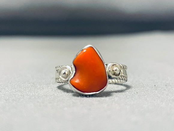 Beautiful Vintage Native American Navajo Coral Sterling Silver Ring-Nativo Arts