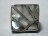 Striking Vintage Native American Navajo Mother Of Pearl Inlay Sterling Silver Ring-Nativo Arts