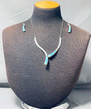 Gorgeous Vintage Native American Zuni Blue Gem Turquoise Sterling Silver Necklace & Earrings Set-Nativo Arts