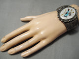 Native American Huge Vintage Navajo Turquoise Bluejay Sterling Silver Bracelet Cuff Old-Nativo Arts