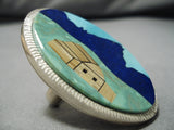 Wonderful Vintage Native American Navajo Inlay Turquoise Lapis Sterling Silver Native Ring Old-Nativo Arts