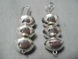 Huge Authentic Hand Tooled Native American Navajo Sterling Silver Bead Earrings-Nativo Arts