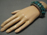 Amazing Vintage Native American Navajo Green Turquoise Sterling Silver Bracelet Old-Nativo Arts