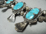 Powerful Womens Vintage Native American Navajo Turquoise Sterling Silver Squash Blossom Necklace-Nativo Arts