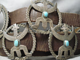 Earlier 1900's Vintage Native American Navajo Thunderbird Turquoise Sterling Silver Concho Belt-Nativo Arts