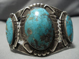 Incredible Vintage Native American Navajo Domed Blue Gem Turquoise Sterling Silver Bracelet Old-Nativo Arts