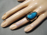 Marvelous Vintage Native American Navajo Bisbee Turquoise Sterling Silver Ring-Nativo Arts