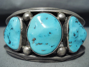 Dazzling Vintage Native American Navajo Morenci Turquoise Sterling Silver Bracelet-Nativo Arts