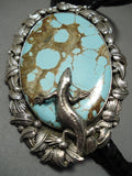 Native American So Huge!! Heavy Men's Navajo #8 Turquoise Sterling Silver Lizard Bolo Tie-Nativo Arts