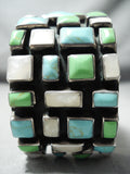 Heavy Huge Vintage Native American Navajo Turquoise Gaspeite Sterling Silver Bracelet-Nativo Arts
