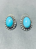 Cute Domed Turquoise Vintage Native American Navajo Sterling Silver Earrings Old-Nativo Arts