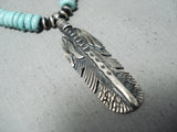 Stunning Vintage Native American Navajo Turquoise Sterling Silver Feathers Necklace-Nativo Arts