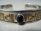 Dramatic Navajo Black Onyx Sterling Silver Bracelet Native American-Nativo Arts