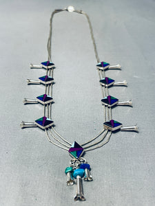 Very Unique Vintage Southwest Inlay Sterling Silver Necklace-Nativo Arts