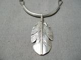 Intricate!! Detailed!! Navajo Sterling Silver Feather Native American Necklace-Nativo Arts