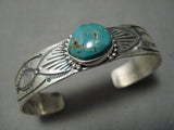 Stunning Vintage Native American Navajo Green Old Kingman Turquoise Sterling Silver Bracelet-Nativo Arts